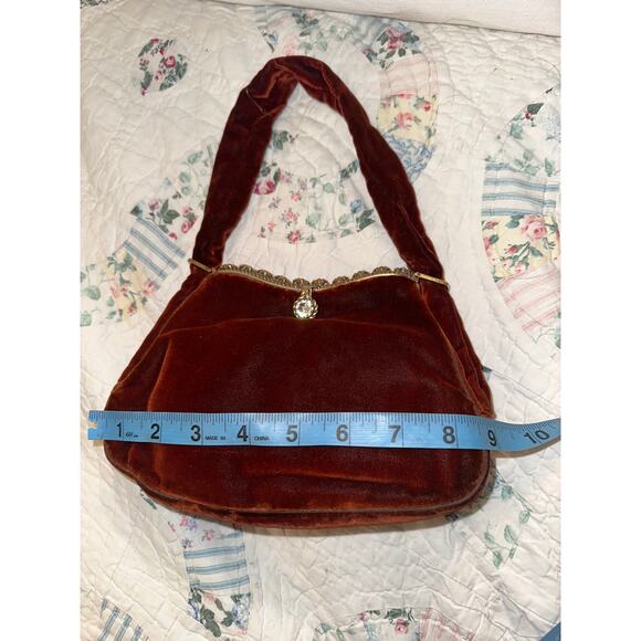 VINTAGE OUTSTANDING JOLLES ORIGINAL BURGUNDY VELVET JEWELED FRAME BAG - - Picture 5 of 12
